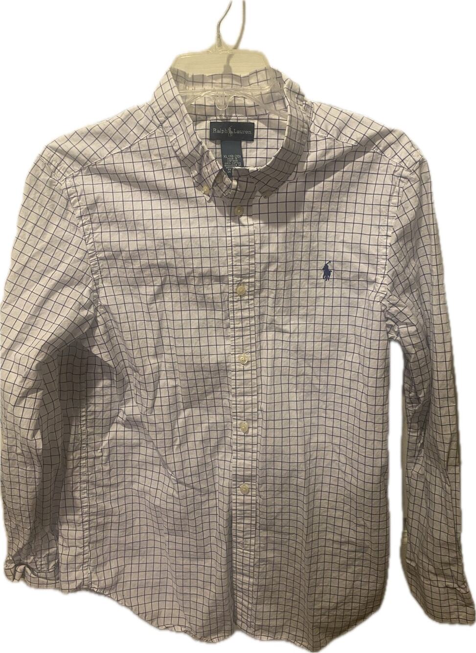 Ralph Lauren Boys XL 18-20 Button Down Shirt White Purple Tattersall Check Polo